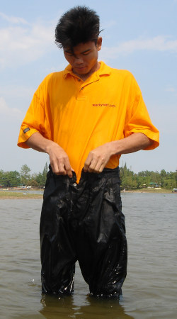 Swimming in a polo shirt